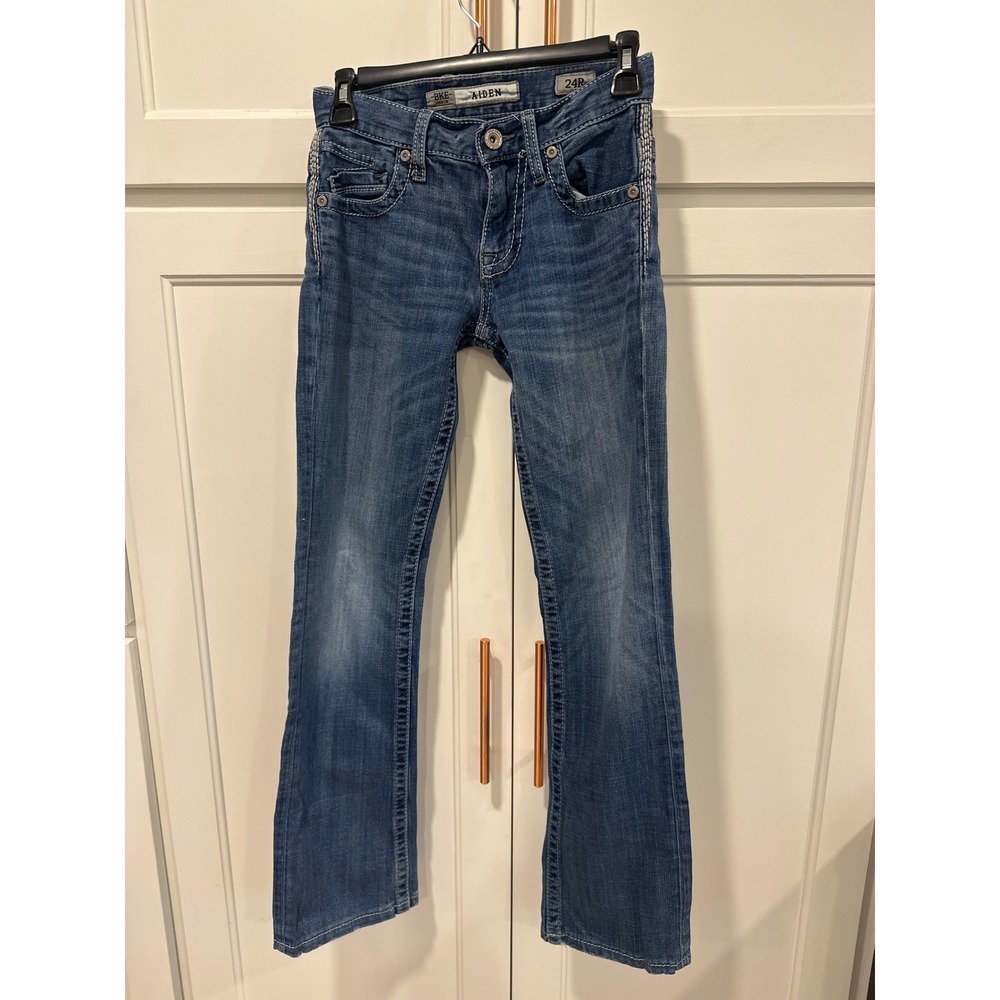 24KR BKE Aiden Boys Jeans Bootcut Blue Denim Straight Leg Distressed Medium Wash